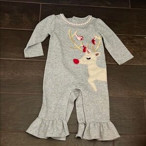 Mud Pie Gray Baby Outfit with Pink Trim